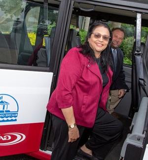 Ritu Raju with Badger autonomous vehicle